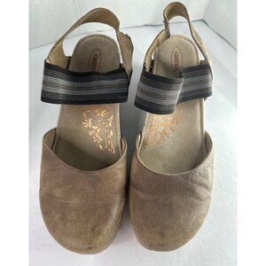 Aetrex Leather Wedge Closed Toe Sandal Open Back TAN Women’s Size 9.5